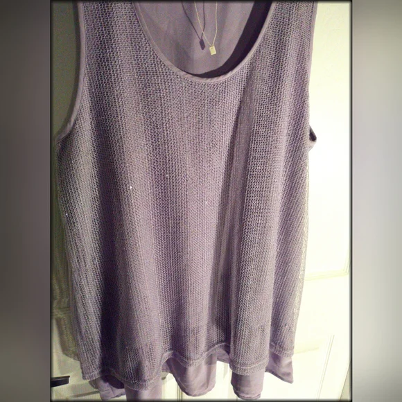 🦩SIMPLY NOELLE Plus Size Pullover Sleeveless Tunic Tank Lavender Mesh Overlay - Picture 4 of 16